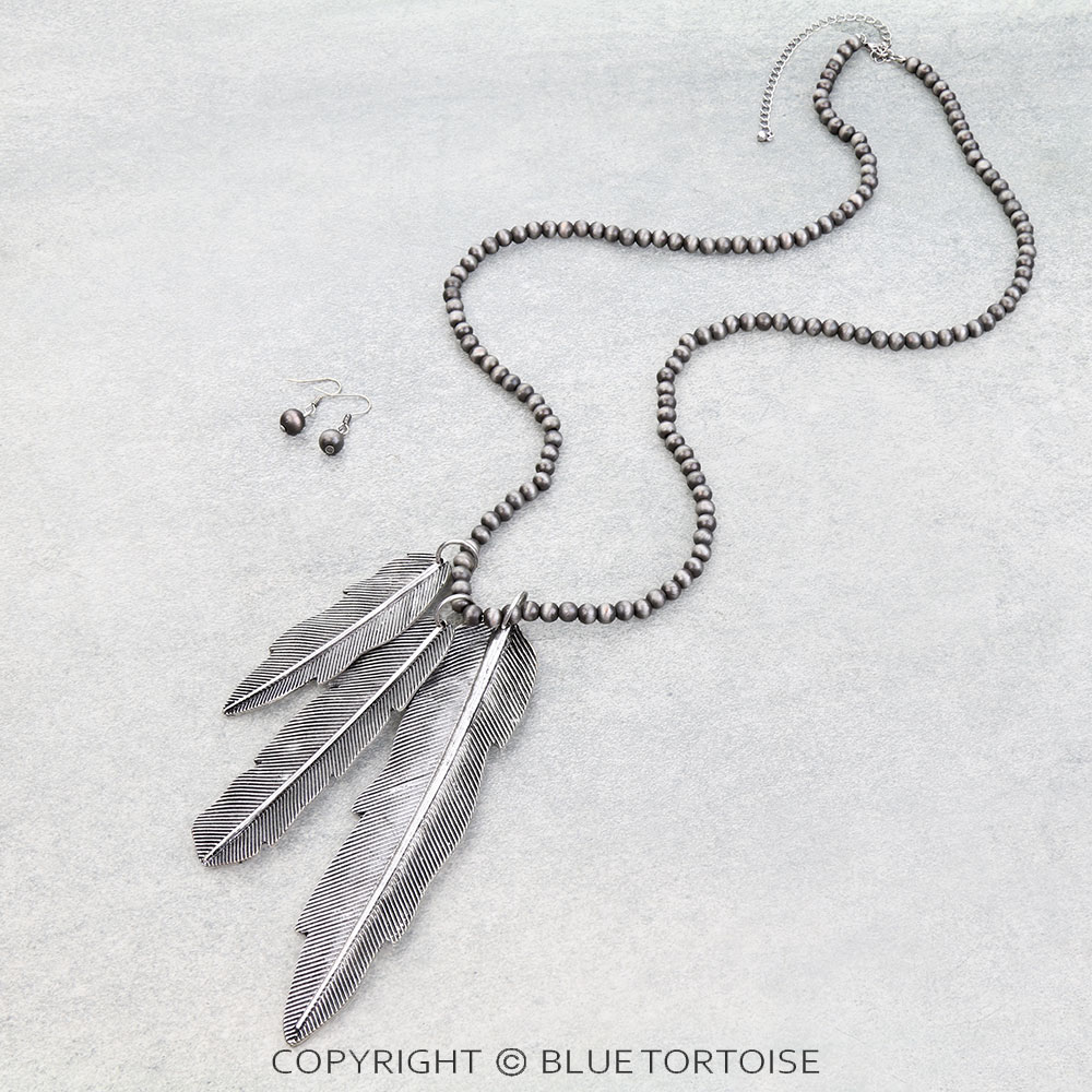 4mm Western Leaf Pendant Necklace Set
