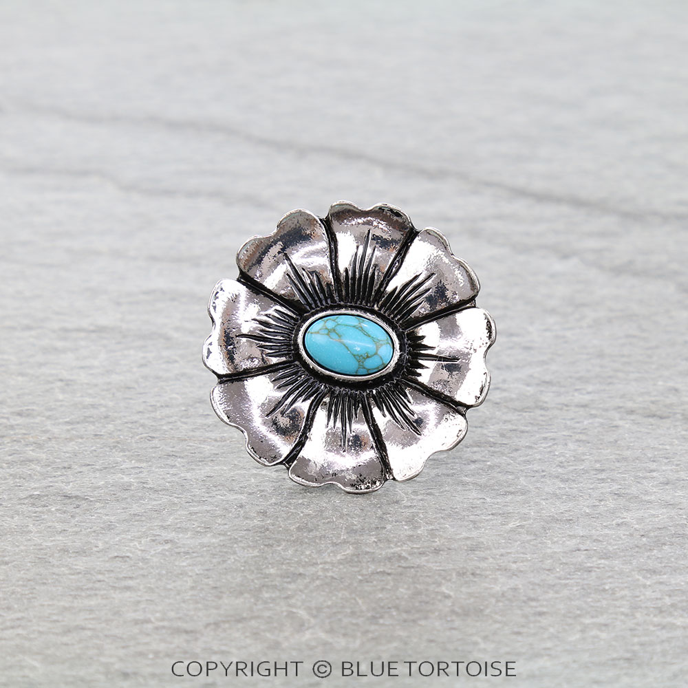Western Flower Stone Cuff Ring
