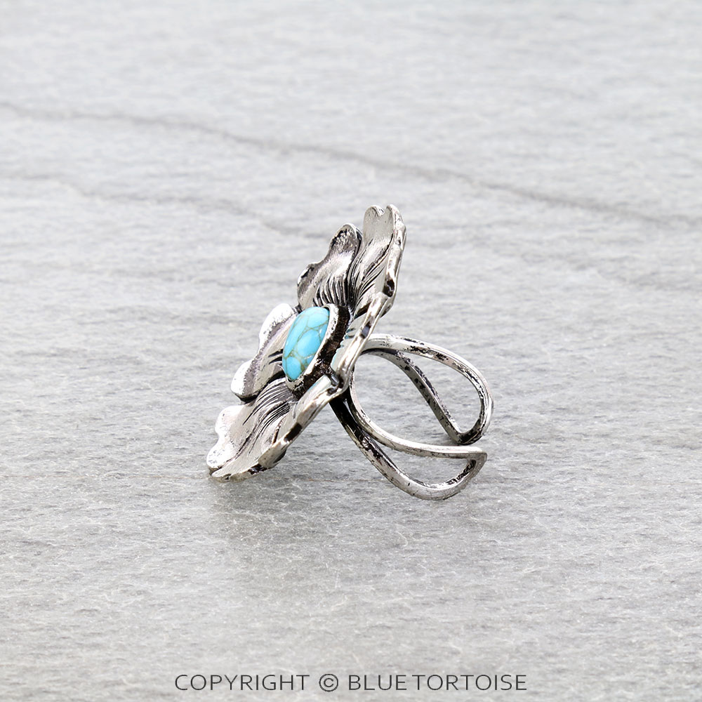 Western Flower Stone Cuff Ring - Image 2