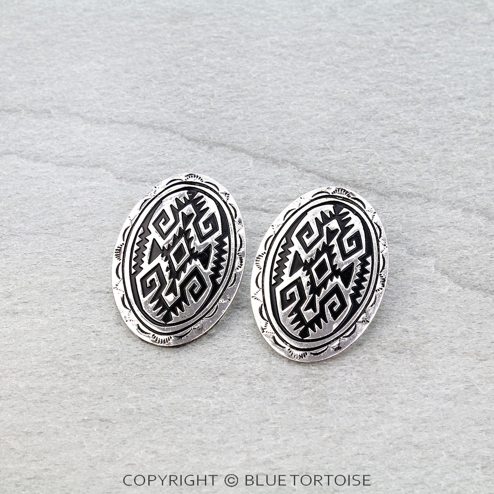 Western Oval Aztec Stud Earrings
